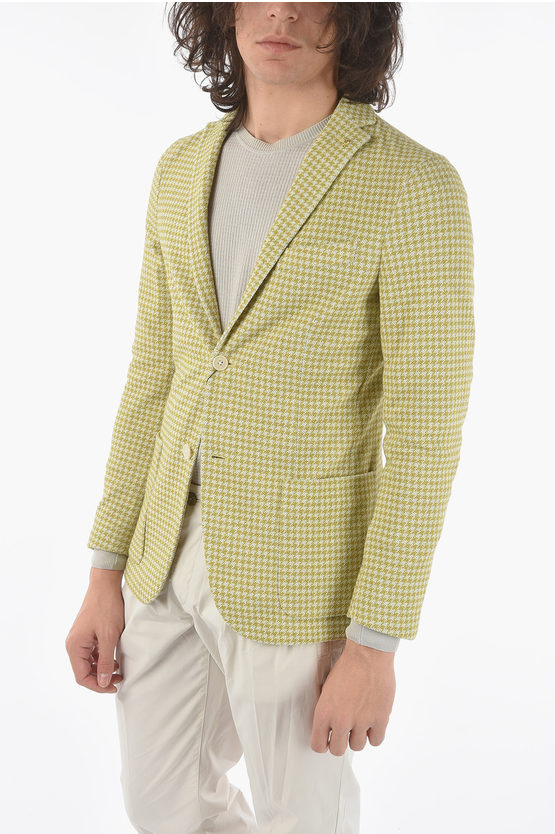 Corneliani Cc Collection Houndstooth Side Vents Notch Lapel Reset 2-but In Green