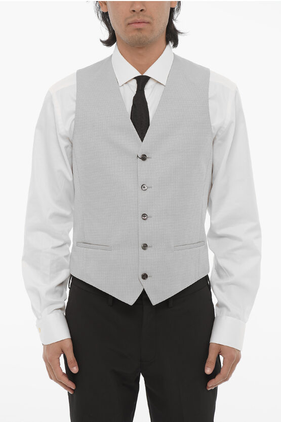 Corneliani Cc Collection Jacquard Cerim.reset Waistcoat With Jetted Poc In Gray