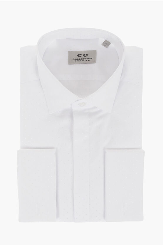 Corneliani Cc Collection Jacquard Cotton Blend Shirt With Polka Dot Mot In White