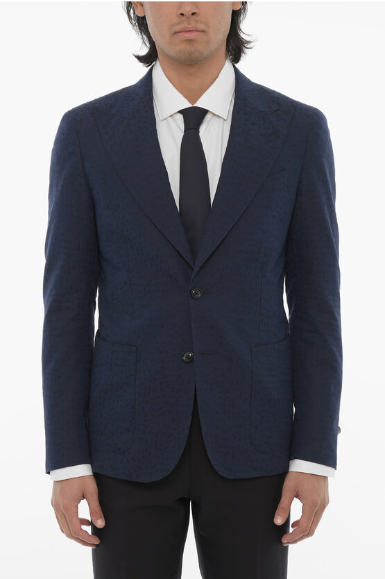 Corneliani Cc Collection Jacquard Cotton Reward Blazer With Peak Lapel In Blue