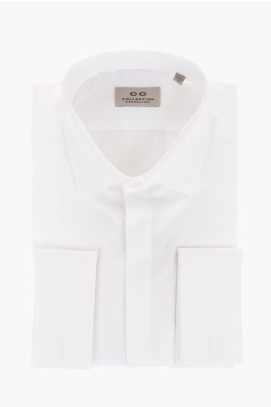 Corneliani Cc Collection Jacquard Cotton Shirt With Standard Collar In White