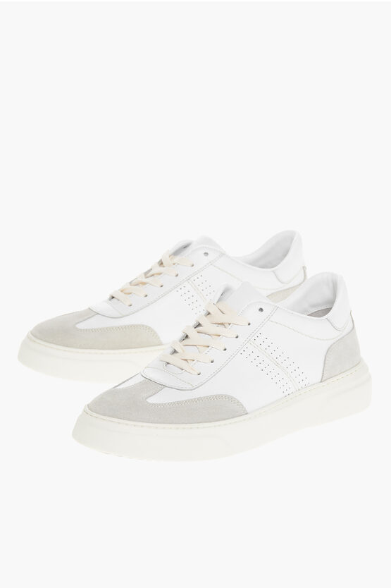 Corneliani Cc Collection Leather Low-top Sneakers With Suede Detail