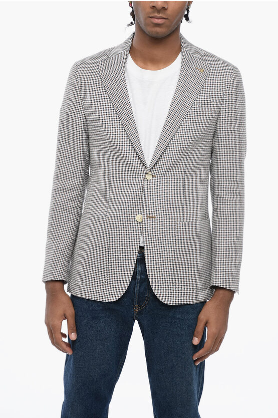 Shop Corneliani Cc Collection Linen Blend Refined Blazer With Houndstooth Mo