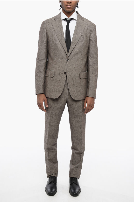 Shop Corneliani Cc Collection Linen Blend Side Vents Nocth Lapel Retailored