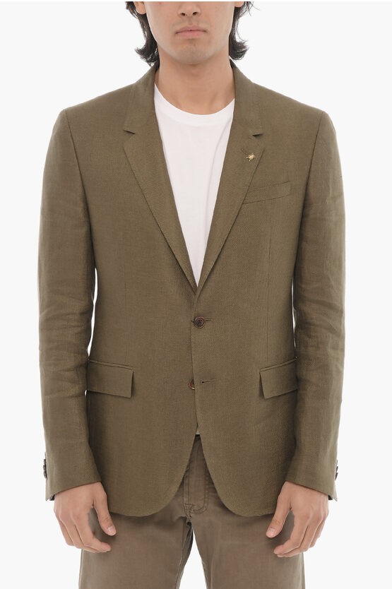Corneliani Cc Collection Linen Half-lined Blazer With Hopsack Motif