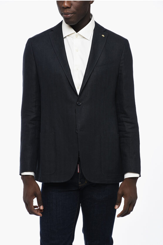 Shop Corneliani Cc Collection Linen Half-lined Blazer With Welt Pockets