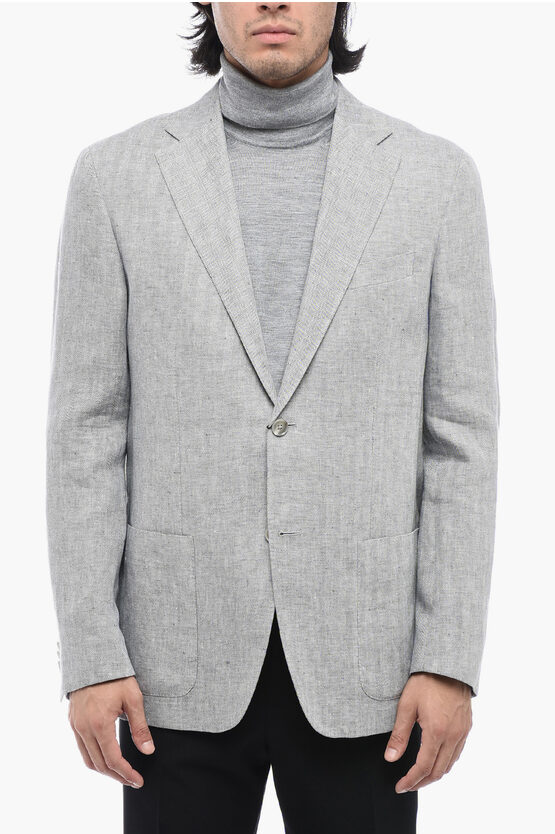 Shop Corneliani Cc Collection Linen Refined Blazer With Houndstooth Motif