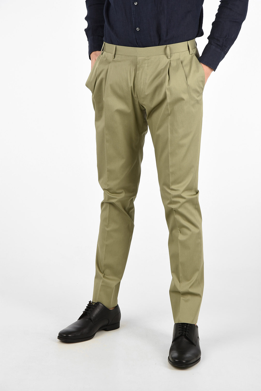 Corneliani CC COLLECTION Mid-rise waist slanted pocket double pleat ...