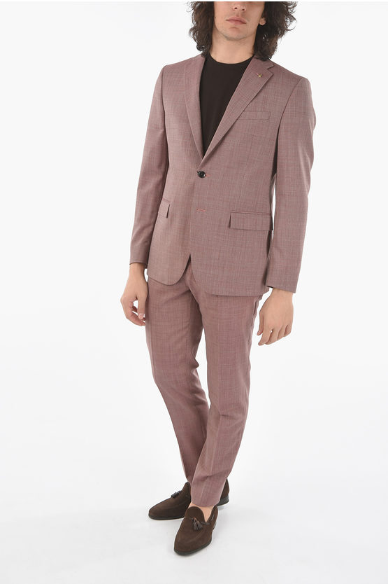 Corneliani Cc Collection Mini Check Refined Notch Lapel 2-button Suit W In Pink