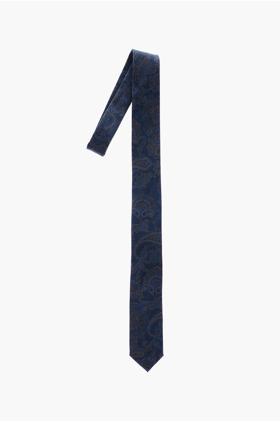 Corneliani Cc Collection Motif Wool Tie In Blue