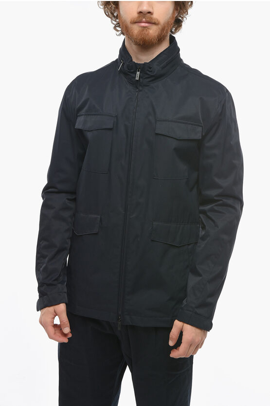 Corneliani Cc Collection Multipocket Windbreaker With Foldable Hood In Black