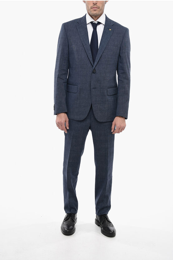 Corneliani Cc Collection Notch Lapel Right Pin Check Suit In Blue