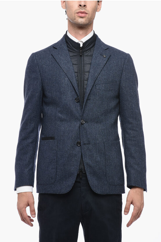 Shop Corneliani Cc Collection Padded Half-lined Blazer With Herringbone Patt