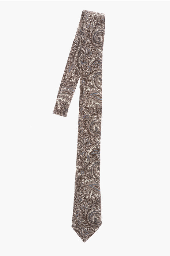 Shop Corneliani Cc Collection Paisley Patterned Silk And Wool Tie