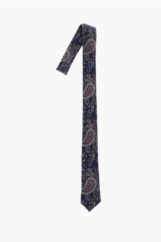 Corneliani Cc Collection Paisley Patterned Wool Tie In Black