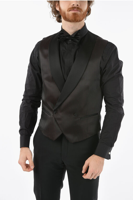 Corneliani Cc Collection Patterned Double Breasted Cerim.reset Waistcoa In Black