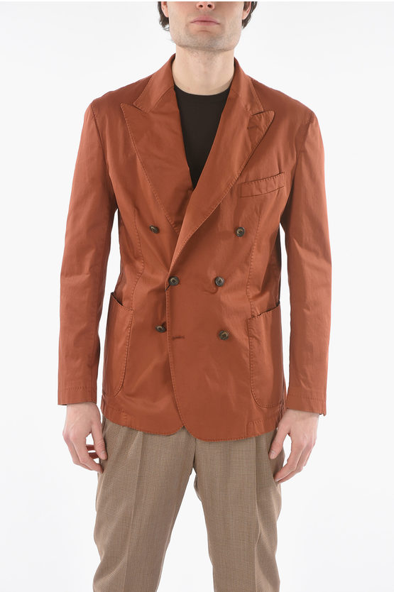 Corneliani Cc Collection Peak Lapel Cotton Double Breasted Jacket In Red
