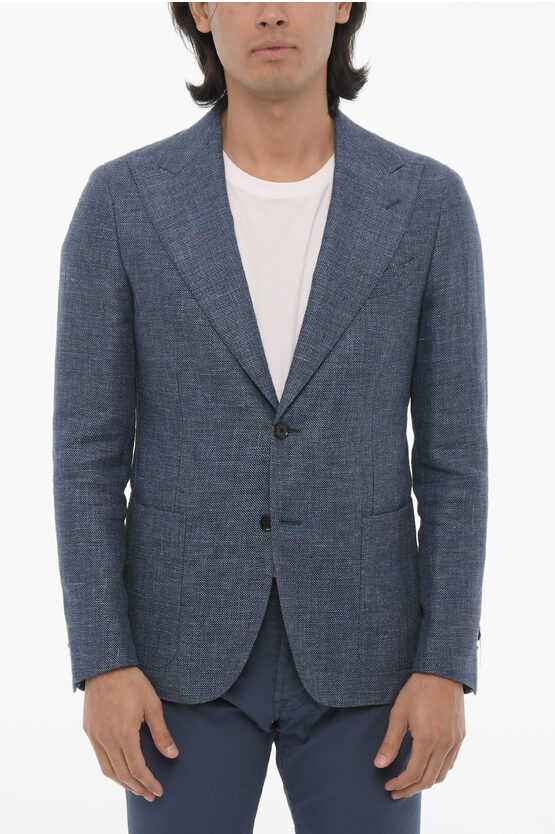 Corneliani Cc Collection Peak Lapel Linen And Virgin Wool Reward 2-butt