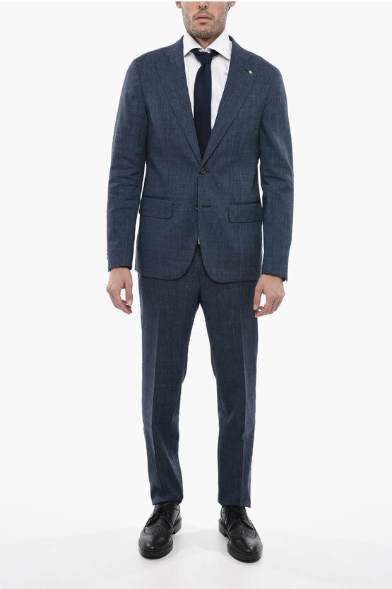 Corneliani Cc Collection Pin Check Reward Suit With Flap Pockets In Blue