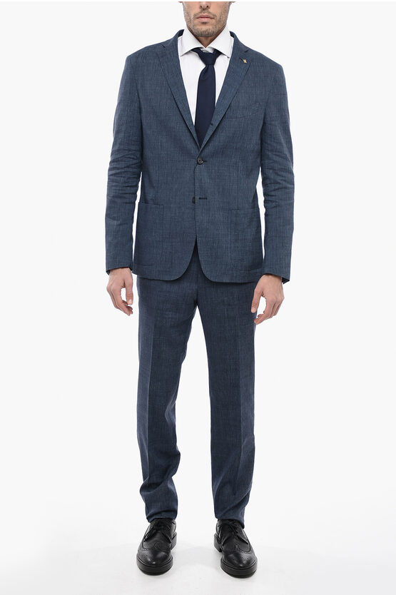 Corneliani Cc Collection Pin Check Reward Suit With Patch Pockets In Blue