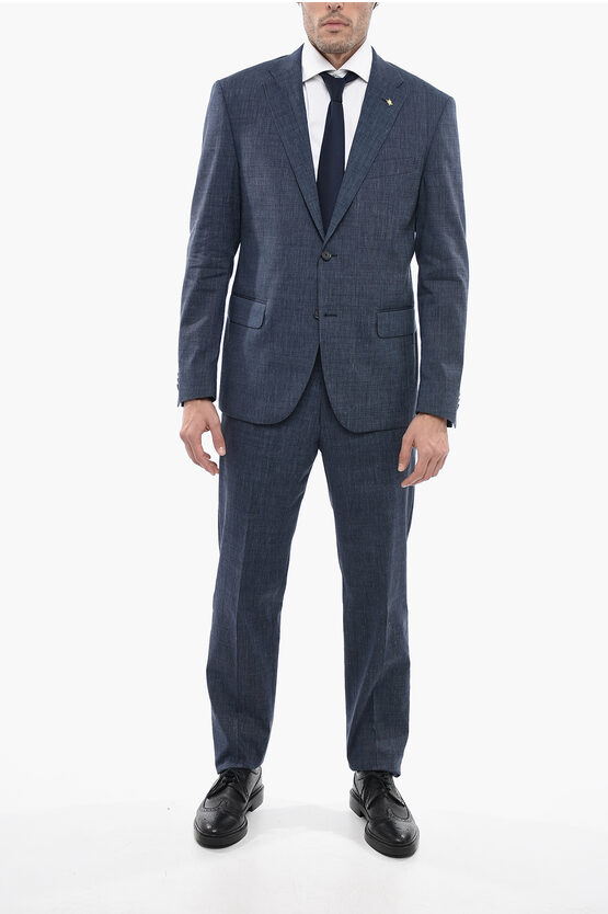 Corneliani Cc Collection Pin Point Wool Blend Suit With Flap Pockets In Blue