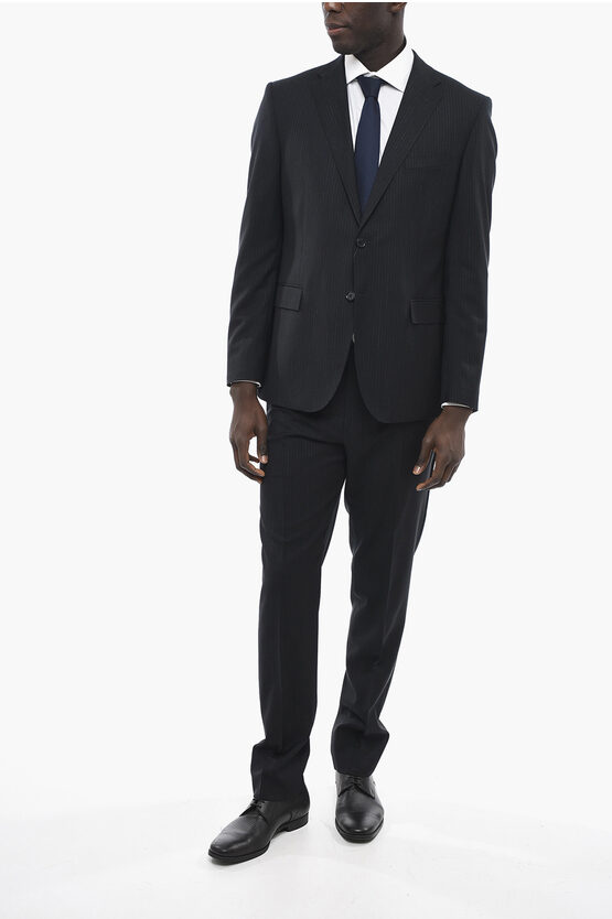 Corneliani Cc Collection Pinstriped Refined Suit With Flap Pockets In Blue