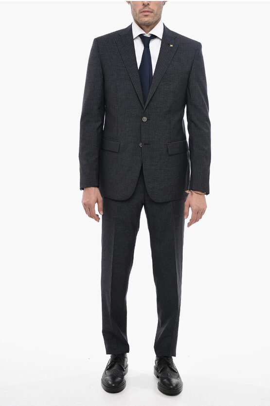 Corneliani Cc Collection Pinstriped Refined Wool Blend Suit In Black