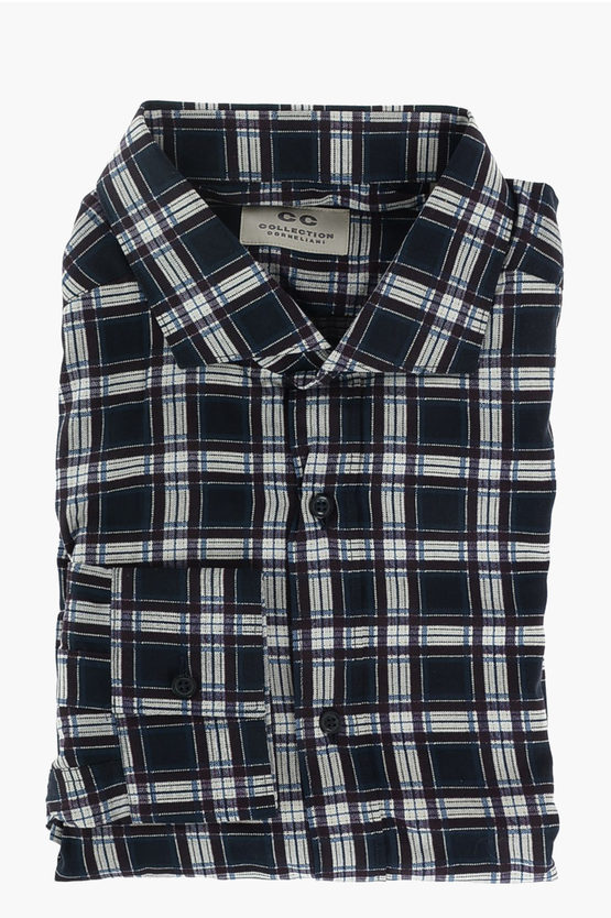 Corneliani Cc Collection Plaid Check Cotton Shirt With Standard Collar In Multi