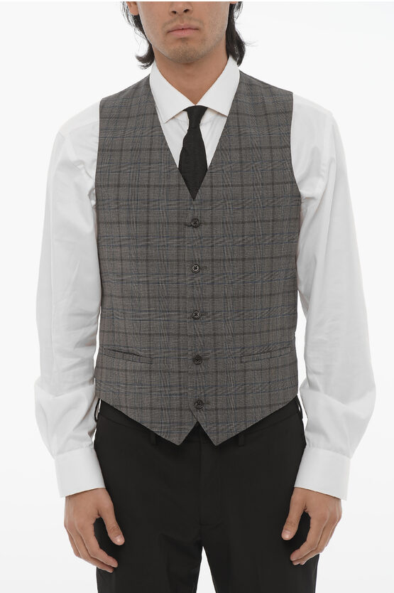 Corneliani Cc Collection Plaid Motif Virgin Wool Reset Waistcoat In Gray