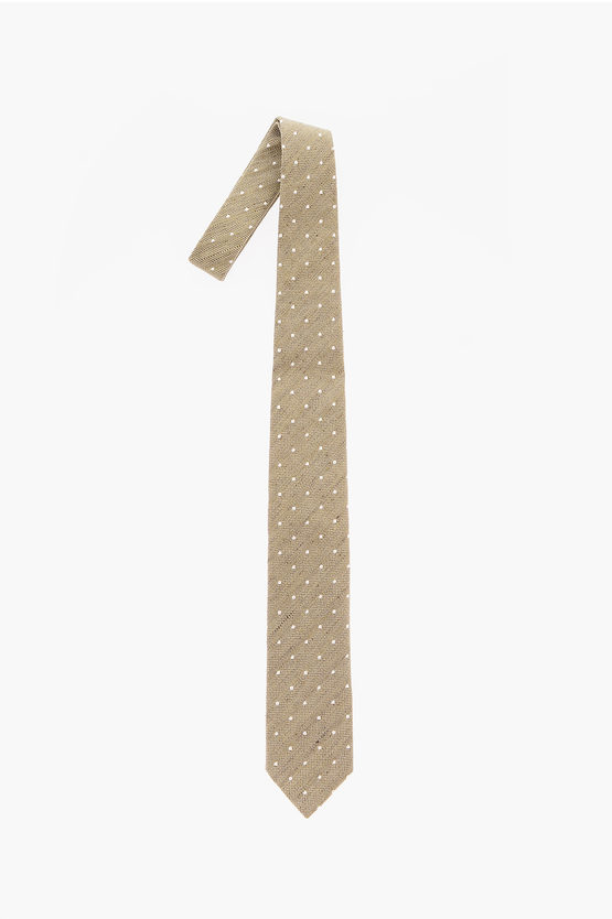 Corneliani Cc Collection Polka Dots Flax And Cotton Tie In Neutral
