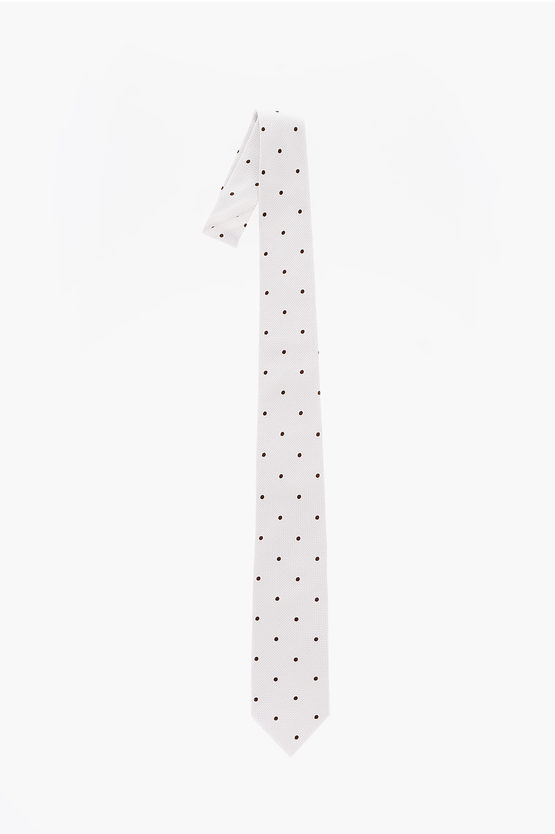 Corneliani Cc Collection Polka Dots Silk Tie In White