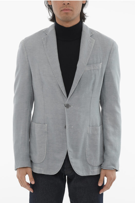 Corneliani Cc Collection Side Vents Notch Lapel Unlined 2-button Blazer In Gray