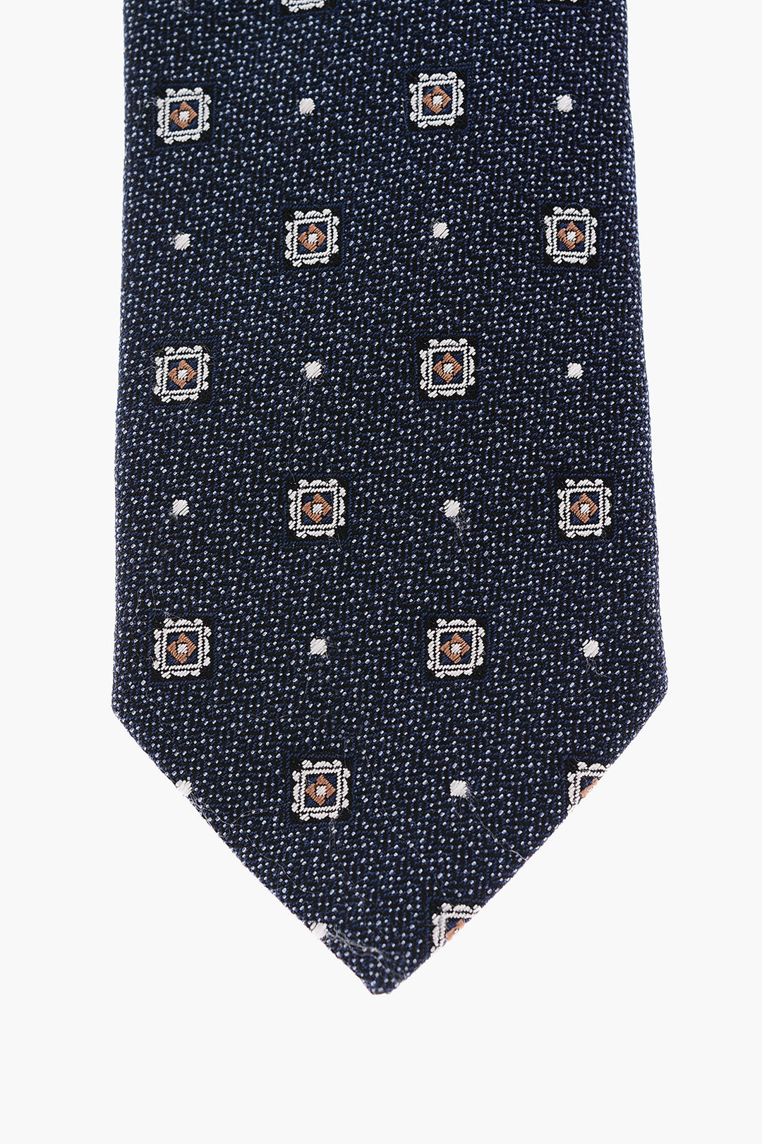 Corneliani CC COLLECTION Silk and Cotton Geometric Patterned Kipper Tie ...