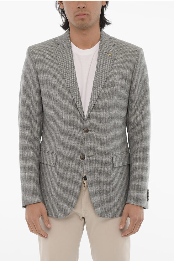 Corneliani Cc Collection Silk And Virgin Wool 2-button Blazer With Flap In Gray