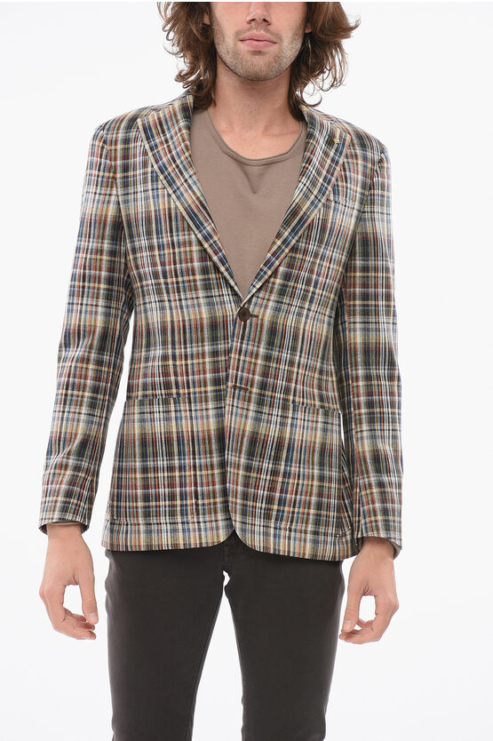 Corneliani Cc Collection Silk Refined Blazer With Check Pattern