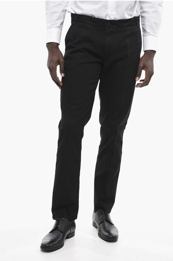 Corneliani Cc Collection Slim-fit Chino Trousers With Logo Patch In Black