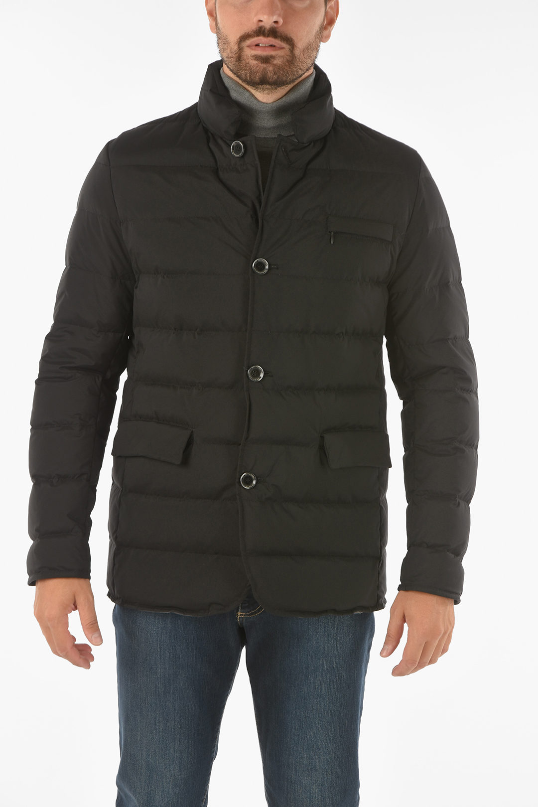 Corneliani CC COLLECTION solid color KITON down jacket with breast ...