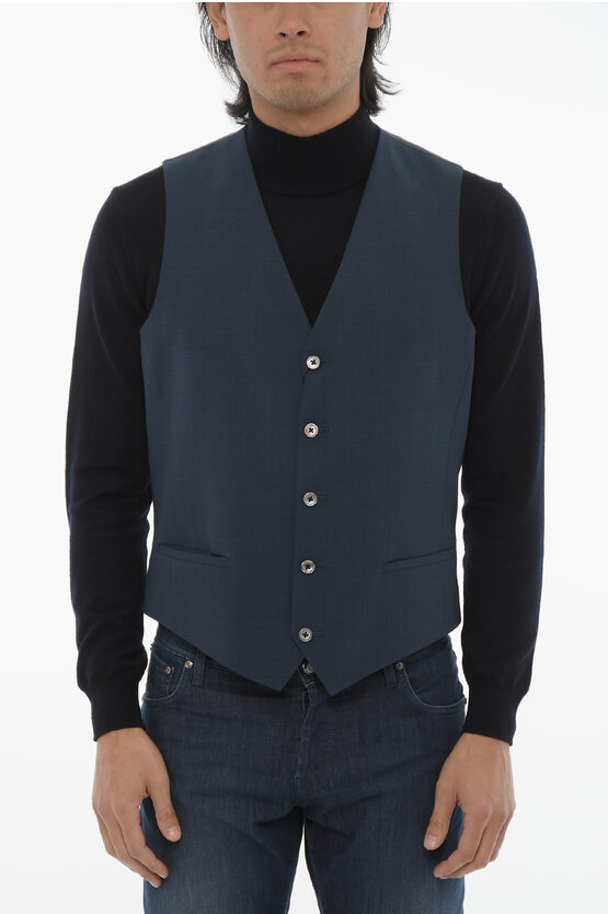 Corneliani Cc Collection Solid Color Reset Waistcoat With Jetted Pocket In Blue