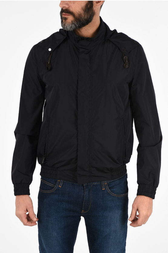 Corneliani Cc Collection Solid Color Teos Jacket With Removable Hood In Black