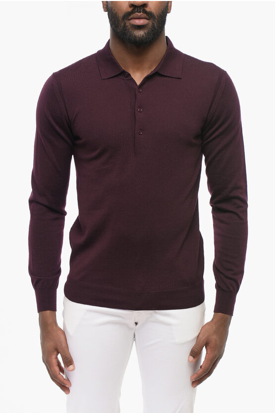 Corneliani Cc Collection Solid Color Wool Sweater With Polo Neck