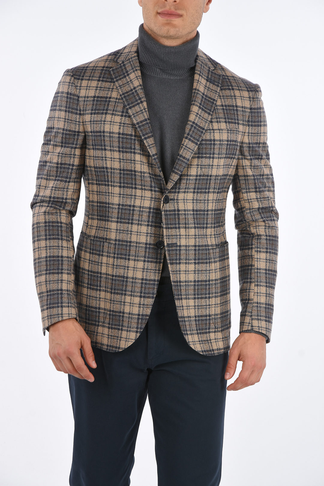 Corneliani CC COLLECTION SPORTSWEAR Buttons District Check Blazer with  Patch Pockets men Glamood Outlet