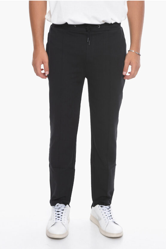 Corneliani Cc Collection Stretch Cotton Romao Sweatpants With Drawstrin In Black