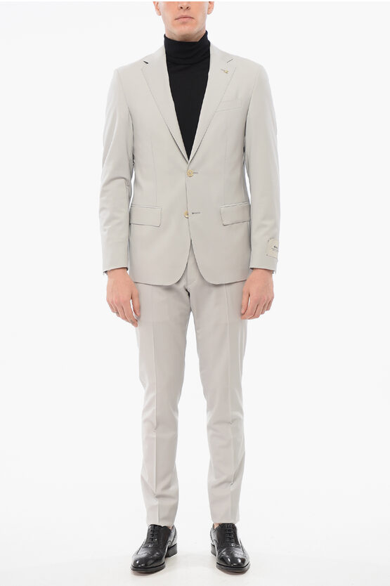 Corneliani Cc Collection Stretch Wool Refined Suit With Flap Pockets In White