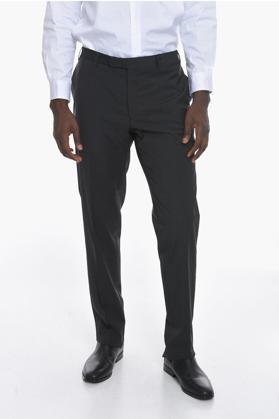 Corneliani Cc Collection Stretchy-virgin-wool Refined Straight-leg Trouser In Black