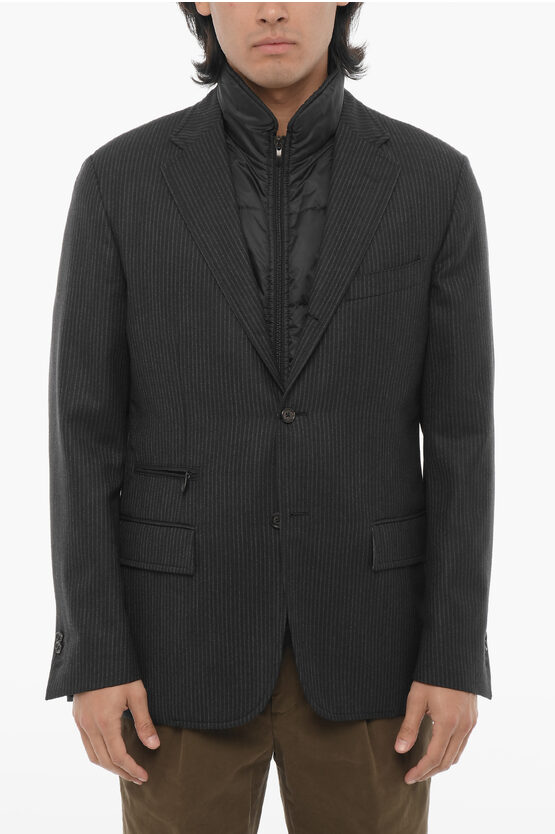 Corneliani Cc Collection Striped Virgin Wool Blazer With Detachable Inn In Black