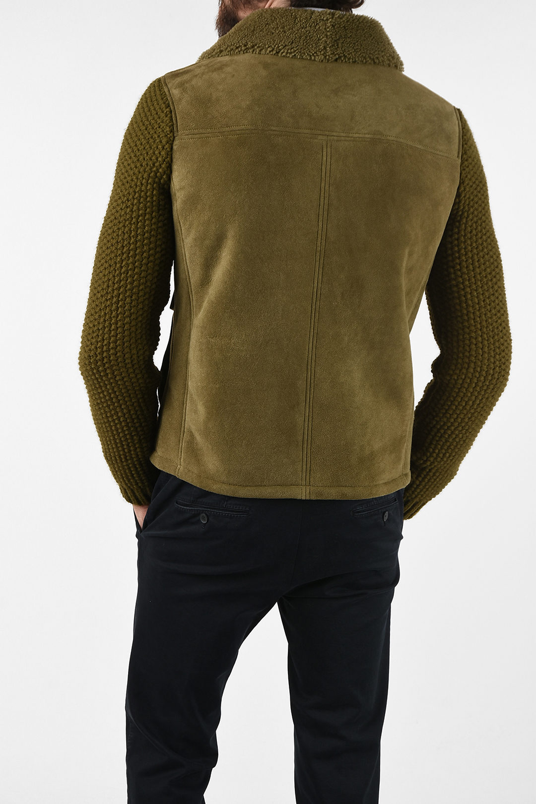 Corneliani CC COLLECTION Suede Leather MERINO jacket with Knit Sleeve ...