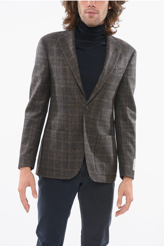 Corneliani Cc Collection Tartan Unlined Retailored Light Wool Blazer