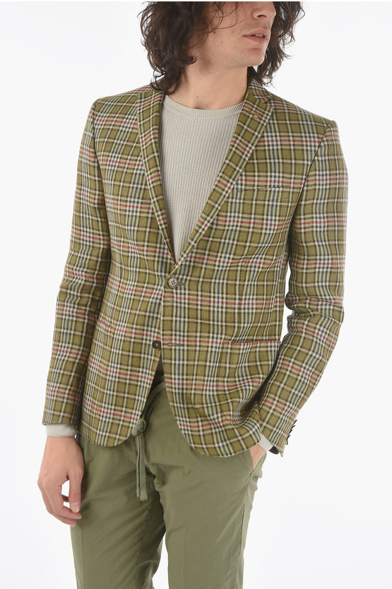 Shop Corneliani Cc Collection Tartan Motif Flax Side Vents Notch Lapel Reset