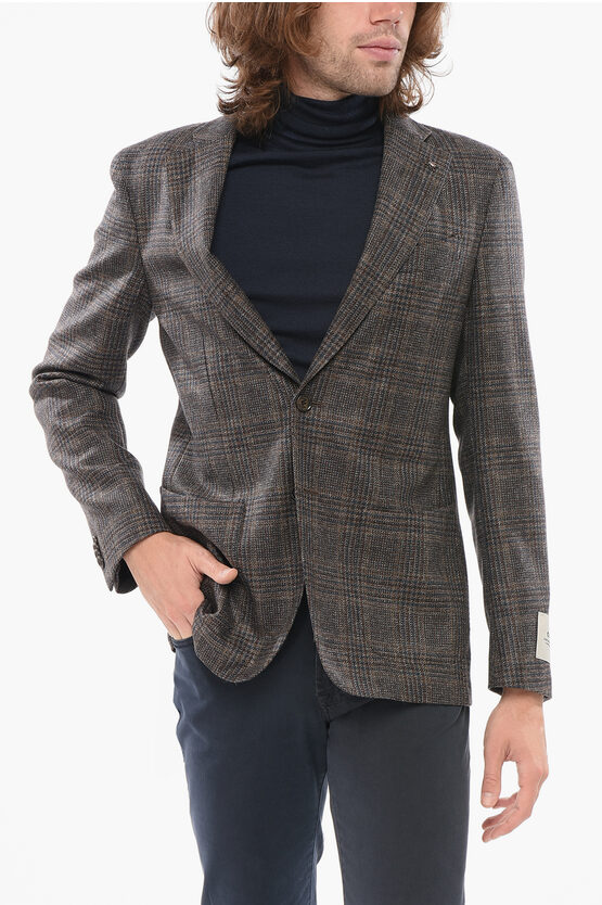 Corneliani Cc Collection Tartan Unlined Retailored Light Wool Blazer