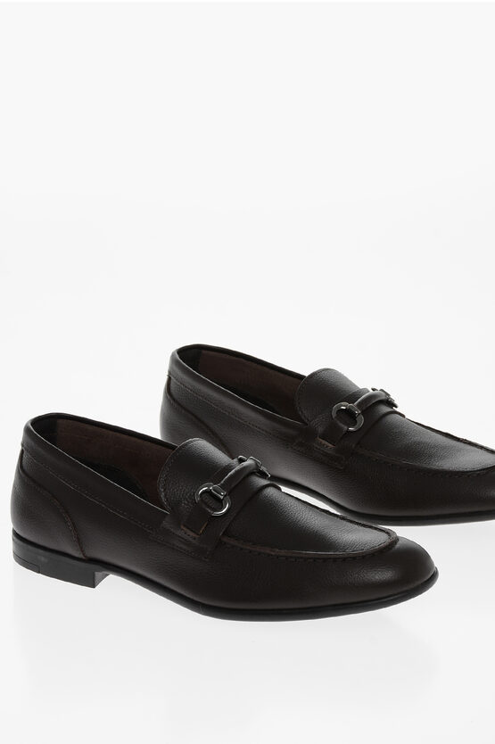 Corneliani Cc Collection Textured Leather Loafers With Clamp In Black